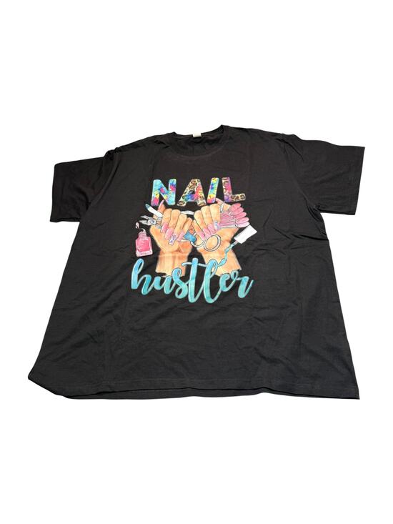 Unbranded Tops - Nail Hustler Black Oversized Graphic Tee 3XL Nail Tech